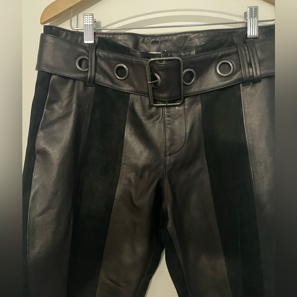 FRAME Women's Lamb Leather and Suede Panels Pants in NOIR SIZE:28 - Picture 6 of 9